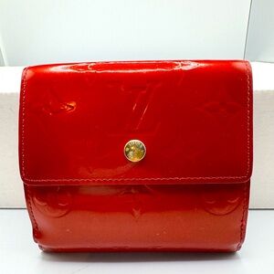 Louis Vuitton Red Bifold Wallet Porte Monevier Carte Preloved with COA